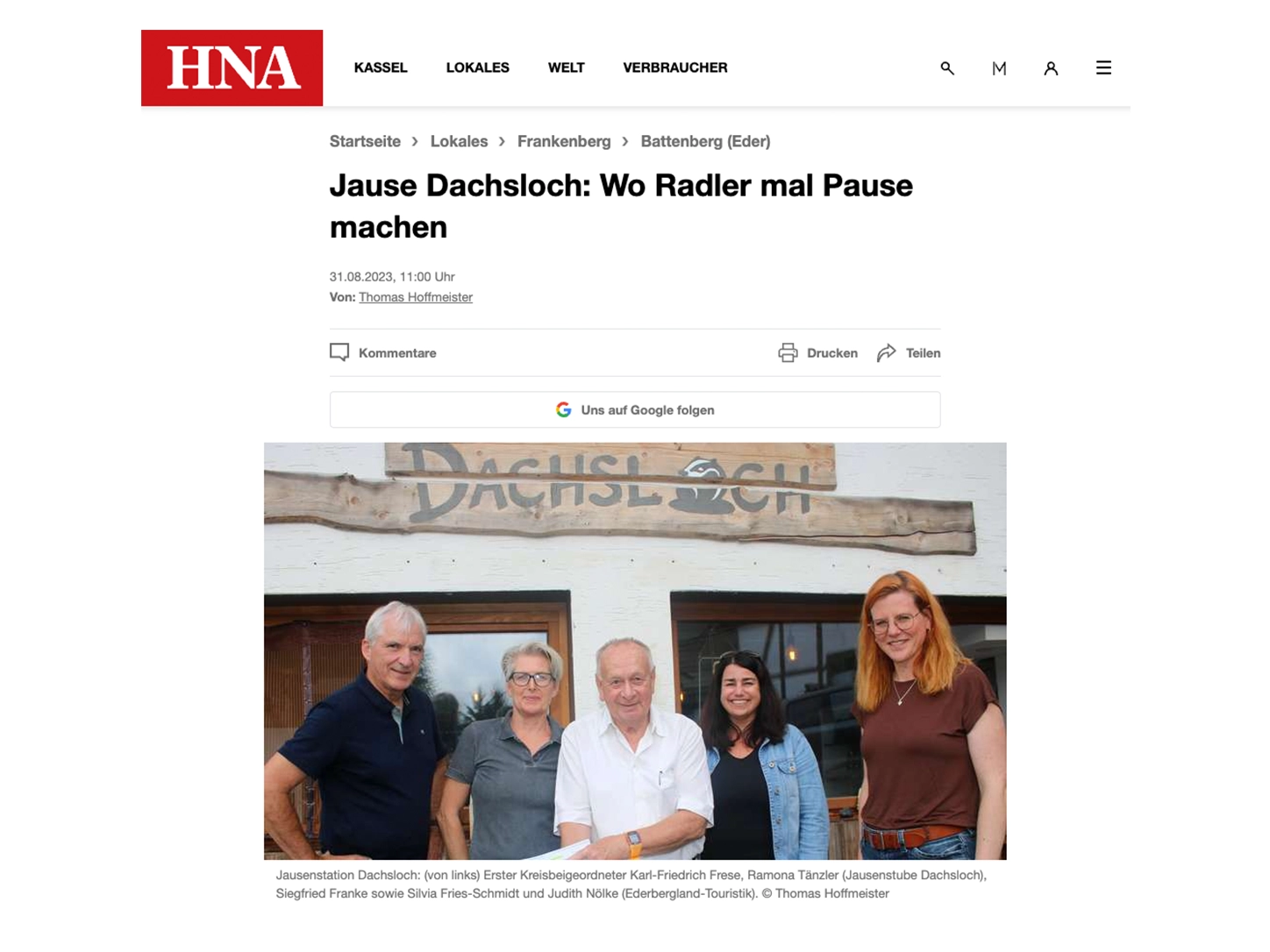Presseartikel über die Jausestation Dachsloch